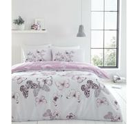 Catherine Lansfield Scatter Butterfly Duvet Set Single Heather Pink White Girly