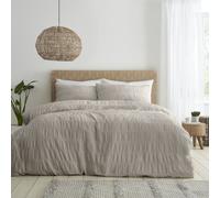 Catherine Lansfield Seersucker Banded Textured Cotton Rich Duvet Cover Bed Set