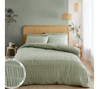Catherine Lansfield Seersucker Banded Textured Cotton Rich Duvet Cover Bed Set