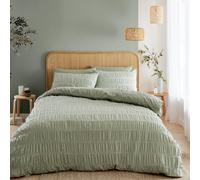 Catherine Lansfield Seersucker Double Duvet Cover Set with Pillowcases Sage Green