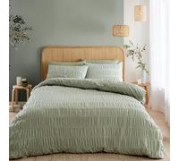 Catherine Lansfield Seersucker Double Duvet Cover Set with Pillowcases Sage Green