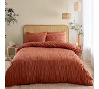 Catherine Lansfield Seersucker Double Duvet Cover Set with Pillowcases Terracotta