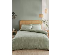 Catherine Lansfield Seersucker Banded Textured Cotton Rich Duvet Cover Set