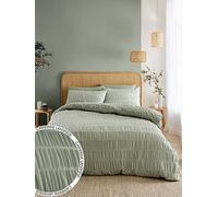 Catherine Lansfield Seersucker King Duvet Cover Set with Pillowcases Sage Green