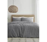 Catherine Lansfield Bedding Seersucker Double Duvet Cover Set with Pillowcases Grey