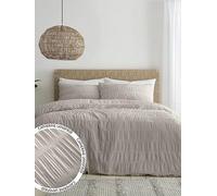 Catherine Lansfield Bedding Seersucker Super King Duvet Cover Set with Pillowcases Natural