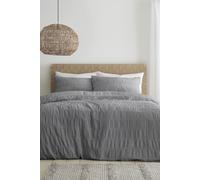 Catherine Lansfield Bedding Seersucker Double Duvet Cover Set with Pillowcases Grey