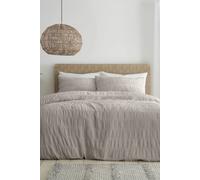 Catherine Lansfield Seersucker Reversible Natural Duvet Cover & Pillowcase Set Beige