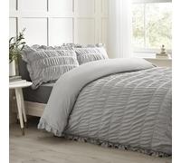 Catherine Lansfield Seersucker Frill Double Duvet Cover Set with Pillowcases Silver Grey