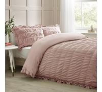Catherine Lansfield Seersucker Frill Super King Duvet Cover Set with Pillowcases Pink