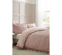 Catherine Lansfield Seersucker Frill Double Duvet Cover Set with Pillowcases Pink