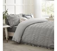 Catherine Lansfield Seersucker Frill Duvet Cover Set With Pillowcases Silver Grey