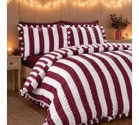 Catherine Lansfield Seersucker Frill Stripe Double Duvet Set Plum