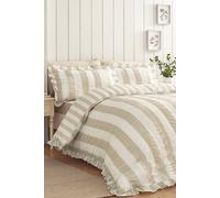 Catherine Lansfield 'Seersucker Frill Stripe' Duvet Cover Set in Natural | Size: Single Catherine Lansfield Natural Single