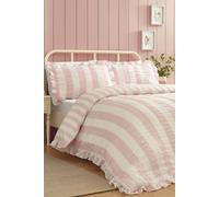 Catherine Lansfield Seersucker Frill Stripe Duvet Cover Set King Pink