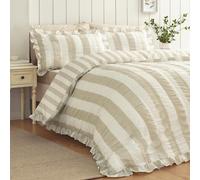 Catherine Lansfield Seersucker Frill Stripe Single Duvet Cover Set with Pillowcase Natural