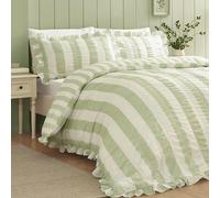 Catherine Lansfield Seersucker Frill Stripe Duvet Cover Set Single Green