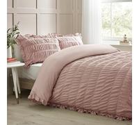 Catherine Lansfield Seersucker Frill Super King Duvet Cover Set Pink