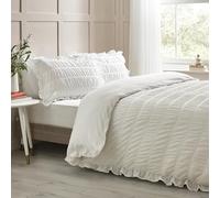 Catherine Lansfield Seersucker Frill Super King Duvet Cover Set with Pillowcases White