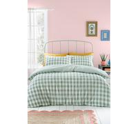 Catherine Lansfield Seersucker Gingham Check Single Duvet Cover Set Green