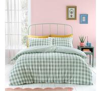 Catherine Lansfield Duvet Cover Set Seersucker Gingham Check 180 Thread Count Green King