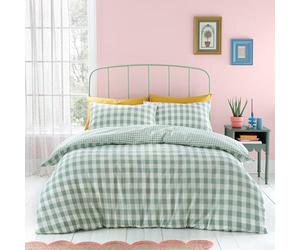 Catherine Lansfield Seersucker Gingham Check Single Duvet Cover Set Green