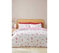 Catherine Lansfield Seersucker Heart Double Duvet Cover Set with Pillowcases White/Red