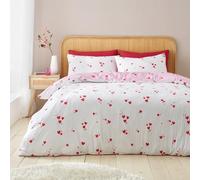 Catherine Lansfield Seersucker Heart Single Duvet Cover Set with Pillowcase White/Red