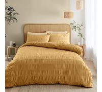 Catherine Lansfield Seersucker King Duvet Cover Set with Pillowcases Caramel