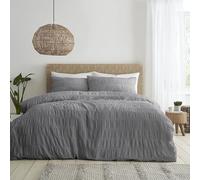 Catherine Lansfield Seersucker King Duvet Set Grey