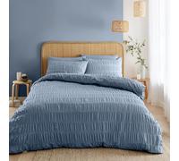 Catherine Lansfield Seersucker Super King Duvet Cover Set with Pillowcases Blue