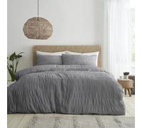 Catherine Lansfield Seersucker Super King Duvet Set Grey