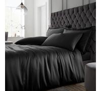 Catherine Lansfield Silky Soft Satin Single Duvet Cover Set with Pillowcase Black
