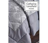Catherine Lansfield Silver Damask Jacquard Bedspread & Pillowsham Pair Silver