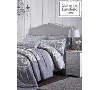 Catherine Lansfield Silver Damask Jacquard Duvet Set Silver