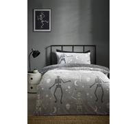 Catherine Lansfield Skeleton Fleece Glow in the Dark Single Duvet Cover Set with Pillowcase Grey