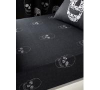 Catherine Lansfield Skull Easy-Care Polycotton Halloween 25cm Depth Fitted Sheet in Grey | Size: Double Catherine Lansfield Grey Double