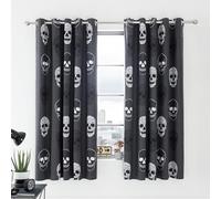 Catherine Lansfield Skulls 66x72 Inch Fully Reversible Eyelet Curtains Two Panels Grey