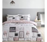 Catherine Lansfield Sleep Dreams Reversible Double Duvet Cover Set with Pillowcases Blush Pink