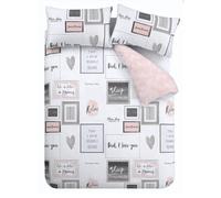 Catherine Lansfield Sleep Dreams Reversible King Duvet Cover Set with Pillowcase Blush Pink
