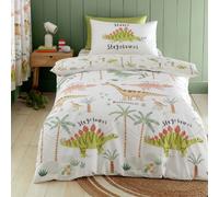 'Sleepy Dino' Reversible Duvet Cover Set Catherine Lansfield Green Single