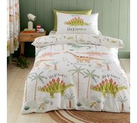 'Sleepy Dino' Reversible Duvet Cover Set Catherine Lansfield Green Single