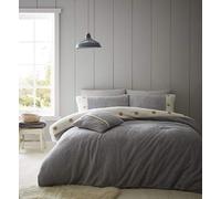 Catherine Lansfield So Soft 2 Tone Buttoned Sherpa King Duvet Set Grey
