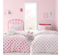 Catherine Lansfield So Soft Hearts and Stripes Double Duvet Cover Set with Pillowcases Two Pack Pink White
