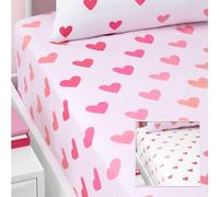 Catherine Lansfield So Soft Hearts and Stripes Double Fitted Sheets Two Pack Pink White