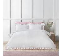 Catherine Lansfield So Soft Mono Frill King Duvet Cover Set with Pillowcases White/Pink