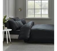 Catherine Lansfield Duvet Cover Set So Soft Satin Stripe Super King Black with Pillowcases