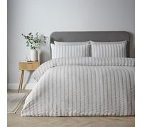 Catherine Lansfield So Soft Seersucker Stripe Double Duvet Cover Set with Pillowcases Grey