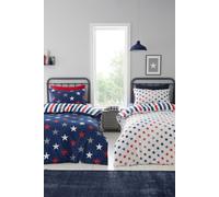 Catherine Lansfield So Soft Stripes and Stars Double Duvet Cover Set with Pillowcase Two Pack White Blue