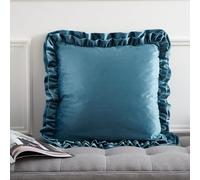Catherine Lansfield So Soft Velvet Double Frill 45x45cm Cushion Teal Green